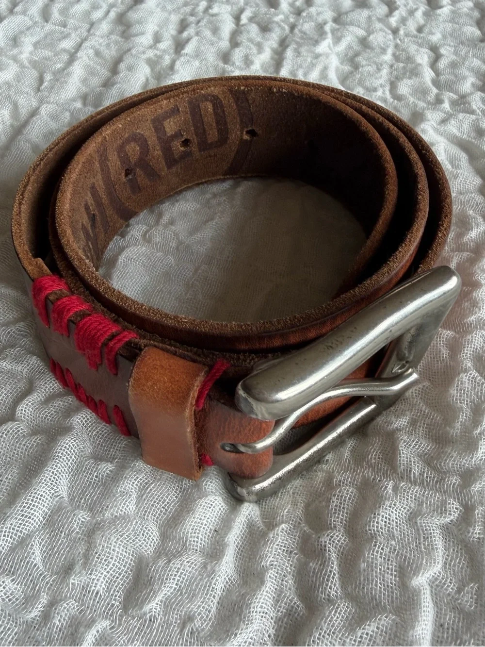 Y2K Product Red for Gap Leather Belt with Red Contrast Stitching Chunky Buckle